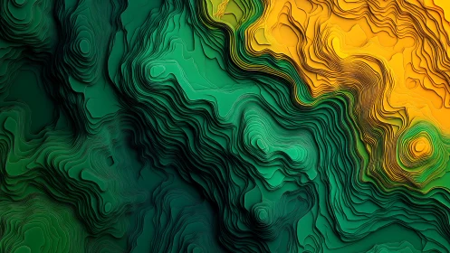Layered green and yellow abstract topographic pattern.
