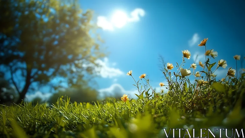 Sun-bathing daisies trade secrets with the blazing noon sky