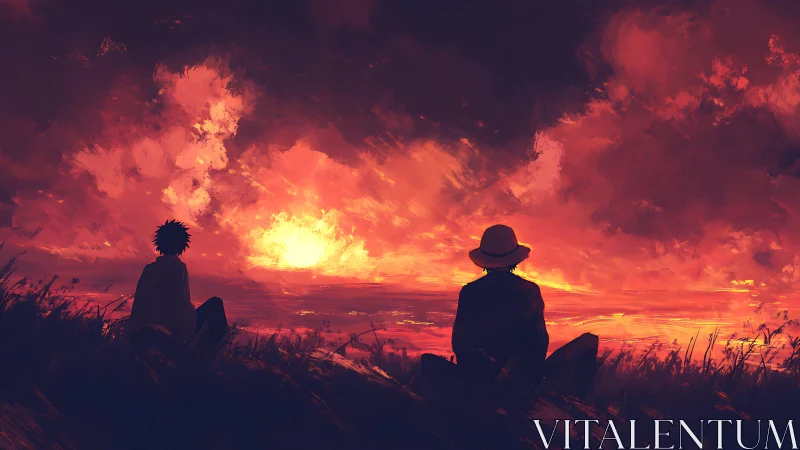 Two quiet friends share a glowing sunset sky in gentle peace