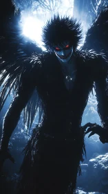 Midnight harbinger grins beneath a halo of frozen starlight