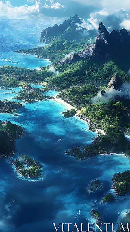 Aerial View of Tropical Island Archipelago with Turquoise Waters.