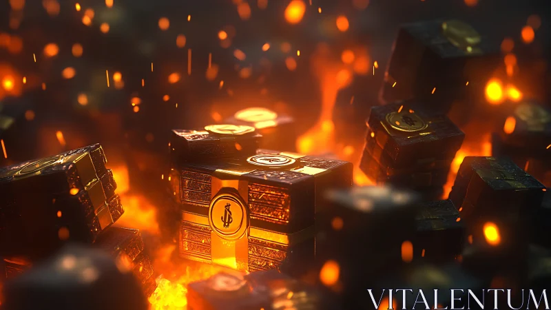 Digital Fortune Burns: Currency Ignites in Golden Flames.