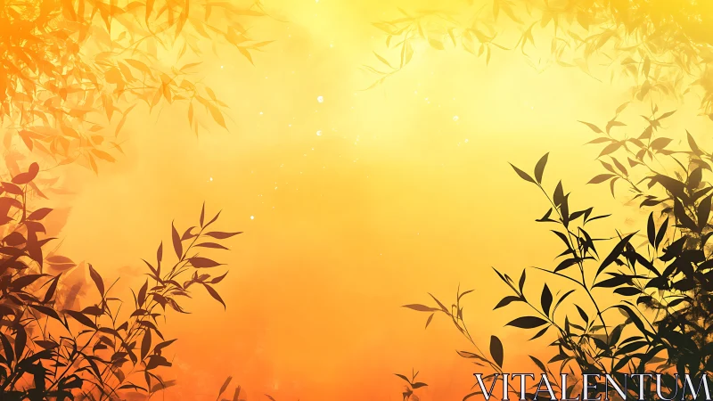 Sunlit foliage silhouettes framing radiant golden haze.