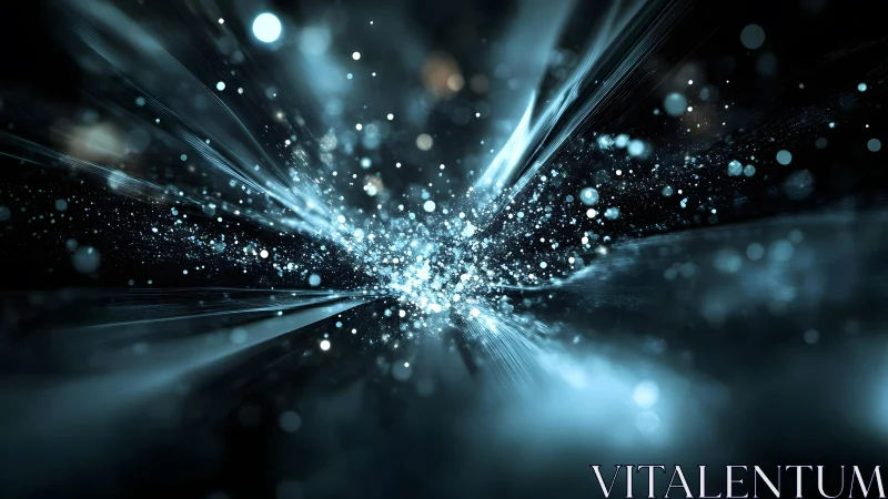 Dynamic burst of blue-white light particles in abstract digital style.