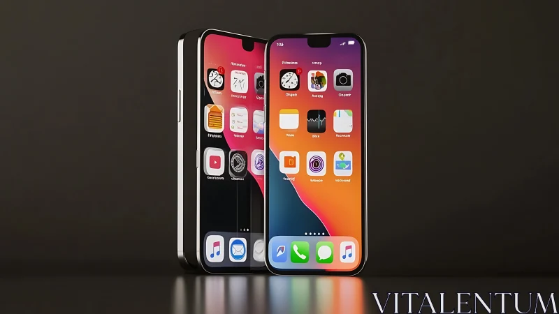 Dual iPhone Display Showcase with Vibrant Gradient Home Screens