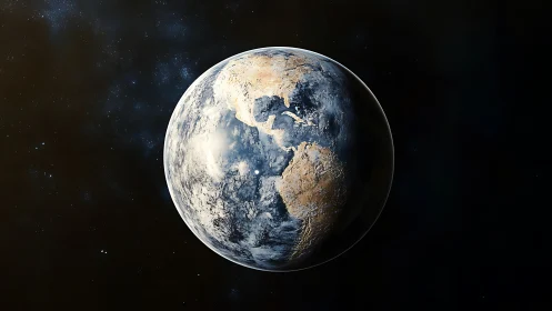 Luminous Earth drifts through velvet star-salted silence.