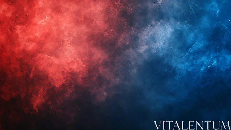 Gentle clash of red and blue cosmic mist clouds.