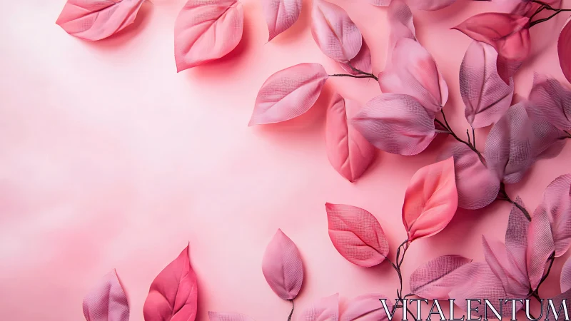 Textile foliage array on monochrome pink gradient field.