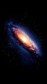 Spiral galaxy glows with bright golden core in deep space