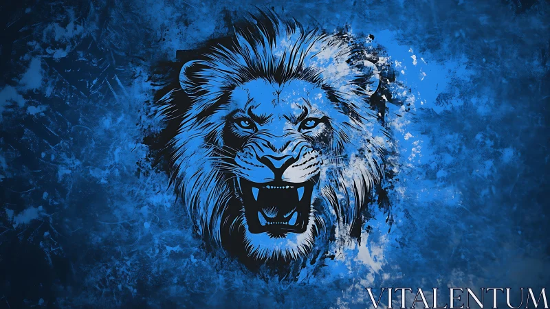 Midnight roar of a cobalt lion king on shattered dusk.