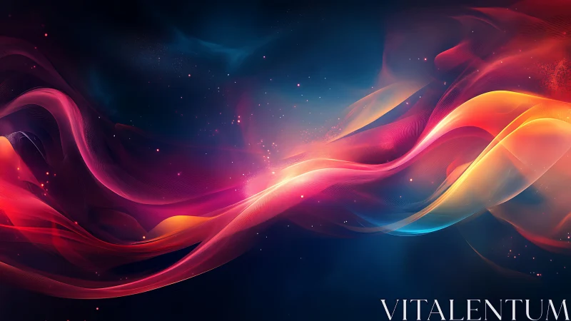 Colorful light waves drift gently across a deep cosmic sky