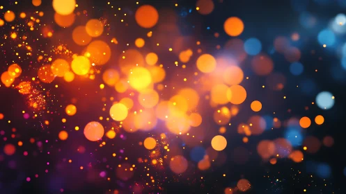 Orange and blue bokeh light circles float over dark backdrop