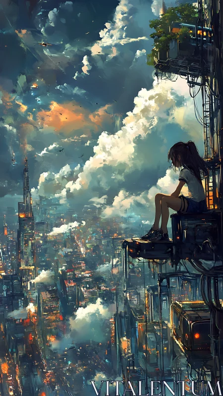 Skyline daydreams above a glowing futuristic cityscape.