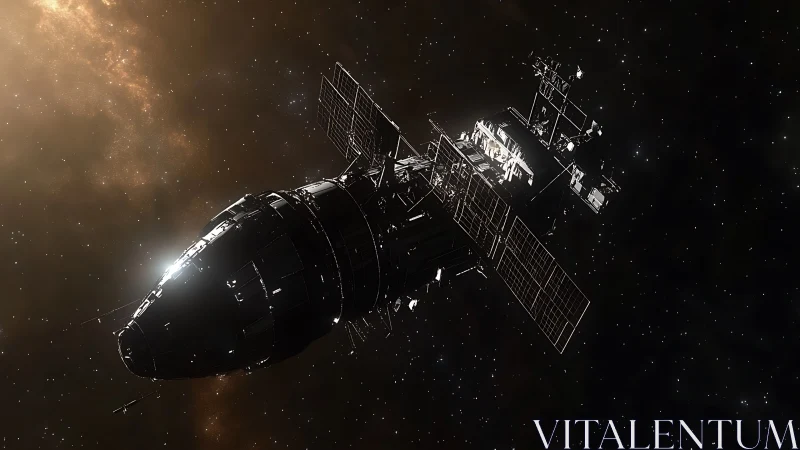 High-detail spacecraft model illuminated against deep starfield