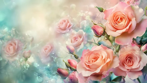 Soft Peach Roses in Ethereal Garden Light.