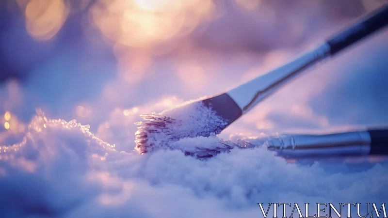Winter brushes resting softly in twilight snow glow.
