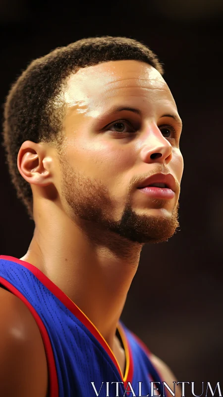 Basketball player portrait under warm arena spotlight lighting.
