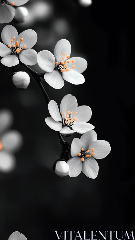 White Blossoms With Golden Hearts on Black