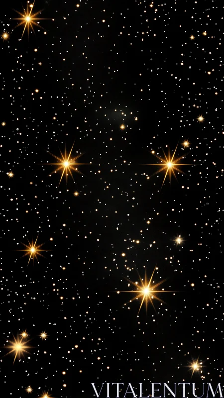 Dense star field with bright golden foreground stars in space.