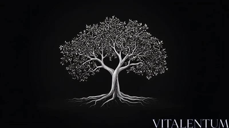 Monochrome arboreal system with mirrored canopy-root geometry.