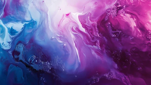 Swirling blue and magenta liquid clouds merge in soft light