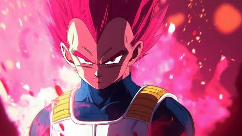 Crimson‑haired warrior carves calm focus from blazing chaos