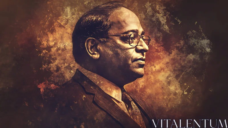 Stoic profile portrait against textured golden aura background.