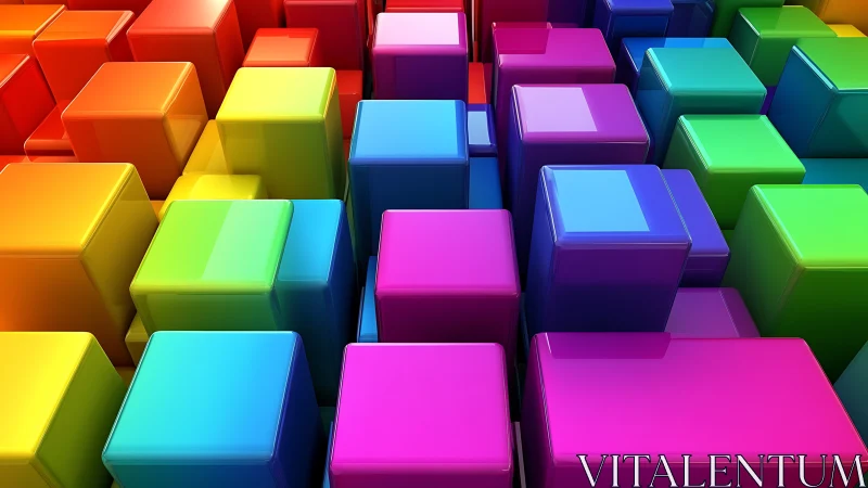 High-gloss 3D extruded cubes arranged in dense chromatic grid