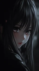 Soft midnight gaze reveals a quiet, mysterious anime soul