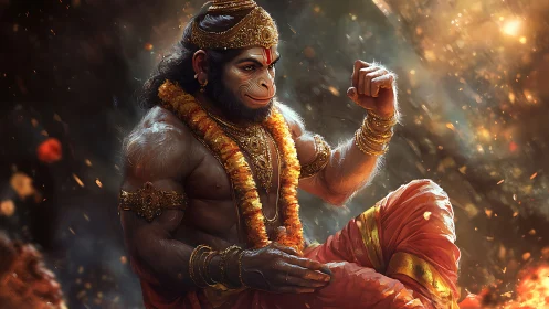 Hanuman monkey deity rendered in detailed digital painting