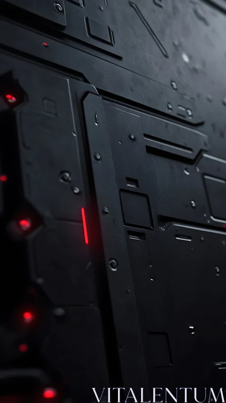 Midnight mech wall with red signal scars and quiet power.