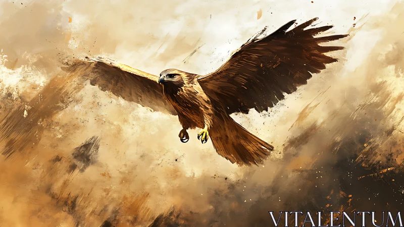 Majestic Eagle in Flight Digital Painting with Dynamic Brushstrokes.