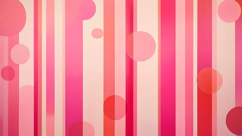 Vertical Pink Stripes and Circles Abstract Wall Art in Modern Style.
