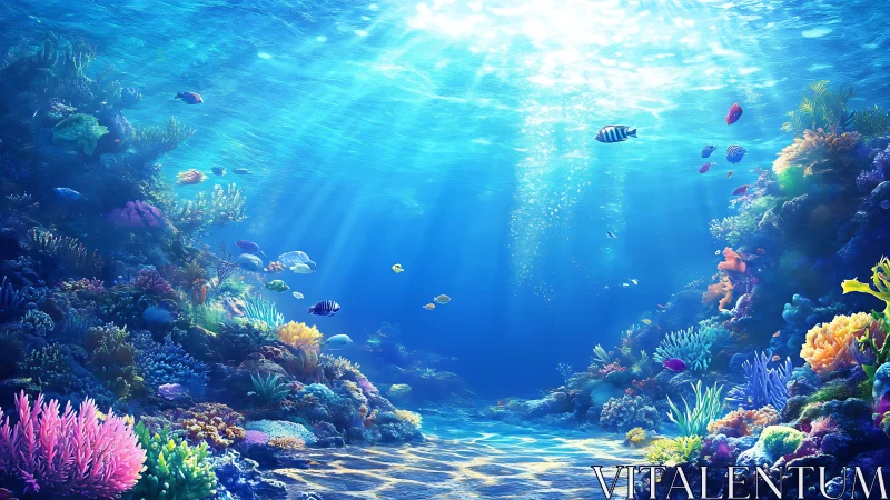 Luminous coral reef seascape with radiant tropical fish.