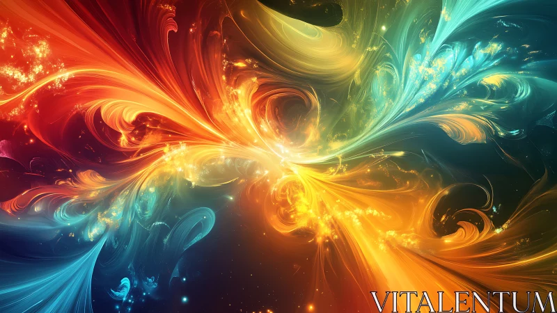 Fractal energy plumes in radiant multichrome vortex composition.