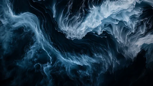 Abstract turbulent currents sculpted in luminous oceanic blue