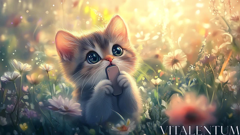 Surprise Among Blooms: A Kitten's Wonder in Summer Light