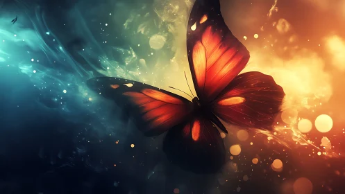 Symmetric red butterfly intersects bicolor nebular light field