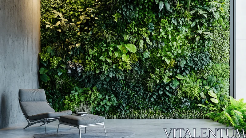 Living Wall Installation with Minimalist Seating in Contemporary Interior Atrium