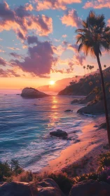 Sunset-splashed cove where cotton candy clouds linger long.