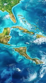 Caribbean basin satellite map with Central America focus.