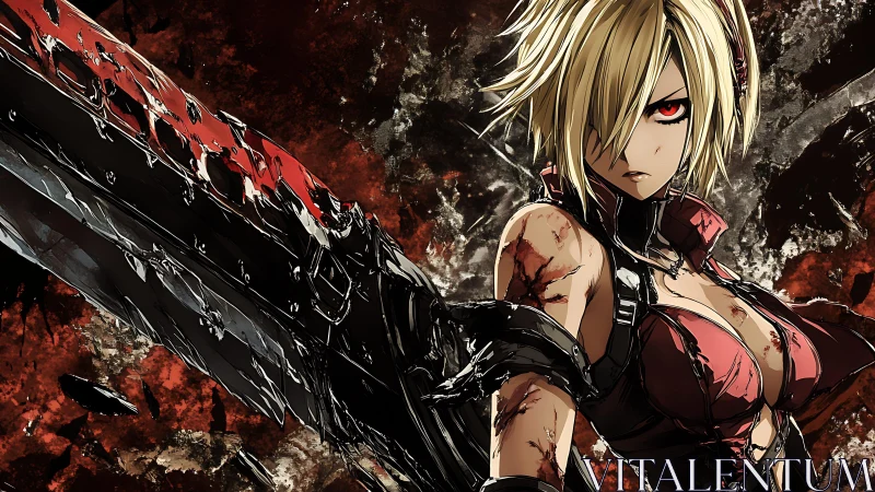 Battle-hardened anime warrior with oversized serrated blade stands ready