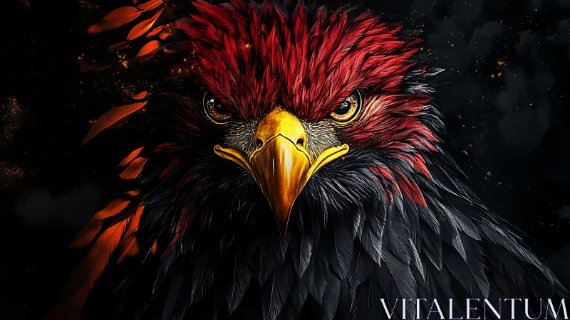 Fierce Red and Black Eagle Portrait in Dramatic Digital Art Style.
