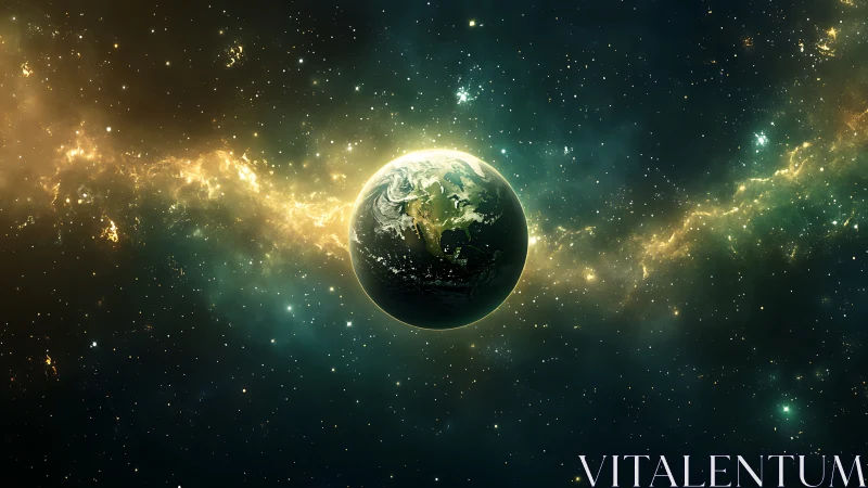 Earth drifts like a lone lantern along a molten starlit river