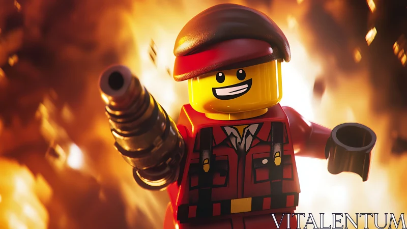 Lego style soldier minifigure with weapon before explosion.