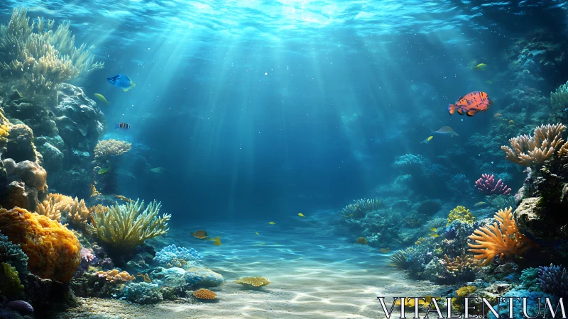 Sunlit coral reef environment rendered in high-detail digital painting