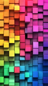3D rainbow cubes forming stacked geometric color wall.