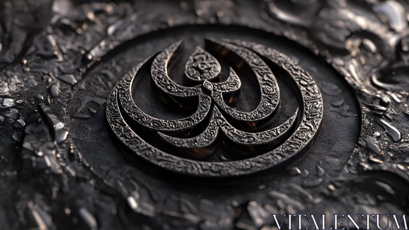 Intricate Metallic Arabic Calligraphy Art in Dark Ornate Style.