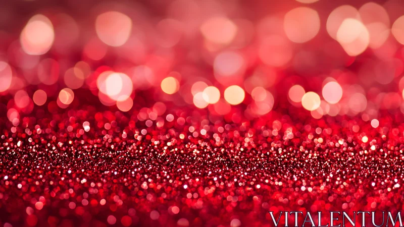 Red glitter surface shows shallow depth of field bokeh lights