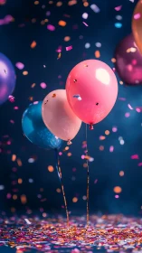 Neon Balloons Floating Among Confetti and Bokeh Lights